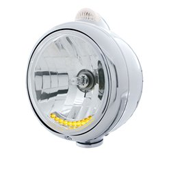 UP32041-Chrome Guide 682-C Headlight H4 With 10 Amber LED & Dual Mode LED Signal - Clear Lens