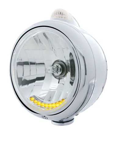 UP32041-Chrome Guide 682-C Headlight H4 With 10 Amber LED & Dual Mode LED Signal - Clear Lens