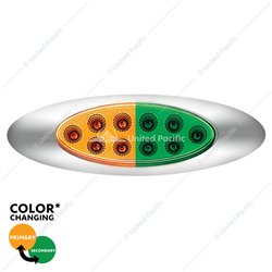 UP35956-10 LED Oval Double Fury Light With Clear Lens & Chrome Bezel (Clearance/Marker) - Amber & Green LED/Clear Lens