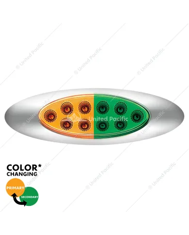 UP35956-10 LED Oval Double Fury Light With Clear Lens & Chrome Bezel (Clearance/Marker) - Amber & Green LED/Clear Lens