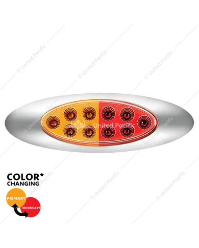 UP35958-10 LED Oval Double Fury Light With Clear Lens & Chrome Bezel (Clearance/Marker) - Amber & Red LED/Clear Lens