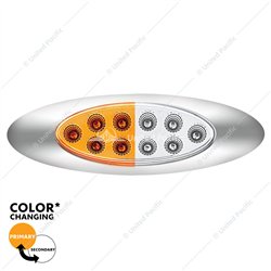 UP35959-10 LED Oval Double Fury Light With Clear Lens & Chrome Bezel (Clearance/Marker) - Amber & White LED/Clear Lens