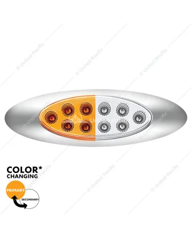 UP35959-10 LED Oval Double Fury Light With Clear Lens & Chrome Bezel (Clearance/Marker) - Amber & White LED/Clear Lens