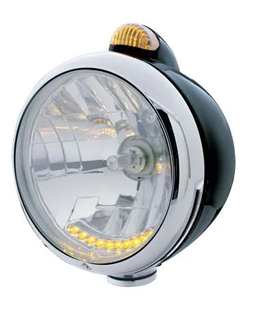 UP32044-Black Guide 682-C Headlight H4 With 10 Amber LED & Dual Mode LED Signal - Amber Lens