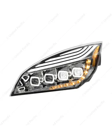 UP36724-Chrome Quad-LED Headlight With LED DRL & Seq. Signal For 2018-2024 Freightliner Cascadia - Driver