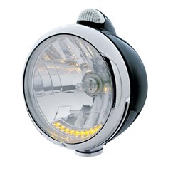 UP32045-Black Guide 682-C Headlight H4 With 10 Amber LED & Dual Mode LED Signal - Clear Lens