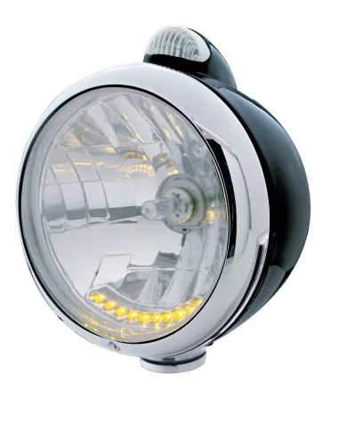 UP32045-Black Guide 682-C Headlight H4 With 10 Amber LED & Dual Mode LED Signal - Clear Lens
