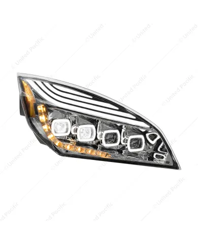 UP36725-Chrome Quad-LED Headlight With LED DRL & Seq. Signal For 2018-2024 Freightliner Cascadia - Passenger