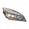 UP36725-Chrome Quad-LED Headlight With LED DRL & Seq. Signal For 2018-2024 Freightliner Cascadia - Passenger