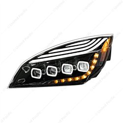 UP36726-Black Quad-LED Headlight With LED DRL & Seq. Signal For 2018-2024 Freightliner Cascadia - Driver