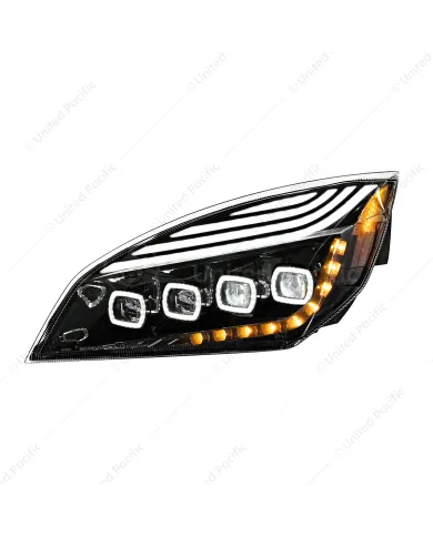 UP36726-Black Quad-LED Headlight With LED DRL & Seq. Signal For 2018-2024 Freightliner Cascadia - Driver