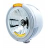 UP32059-Stainless Steel Classic Half Moon Headlight H4 With LED Turn Signal - Amber LED/Lens