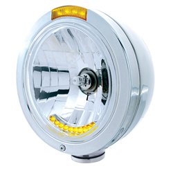 UP32091-Stainless Steel Bullet Classic Headlight H4 With 10 Amber LED & Dual Mode LED Signal - Amber Lens