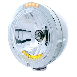 UP32094-Stainless Steel Bullet Classic Headlight H4 With 10 Amber LED & LED Signal - Clear Lens