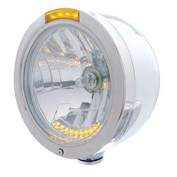 UP32095-Stainless Steel Bullet Half Moon Headlight H4 With 10 Amber LED & Dual Mode LED Signal-Amber Lens