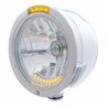 UP32095-Stainless Steel Bullet Half Moon Headlight H4 With 10 Amber LED & Dual Mode LED Signal-Amber Lens