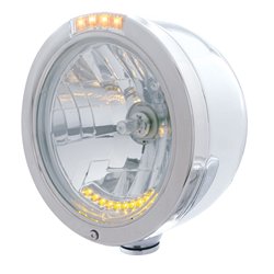 UP32096-Stainless Steel Bullet Half Moon Headlight H4 With 10 Amber LED & Dual Mode LED Signal-Clear Lens