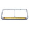 UP32358-Chrome Rectangular Dual Headlight Bezel With 19 LED Light Bar - Amber LED/Amber Lens