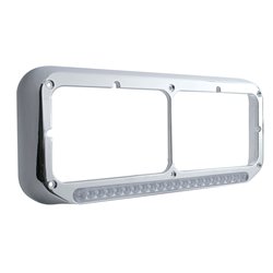 UP32359-Chrome Rectangular Dual Headlight Bezel With 19 LED Light Bar - Amber LED/Clear Lens