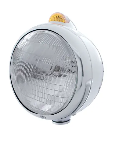 UP32390-Stainless Steel Guide 682-C Headlight 6014 & Dual Mode LED Signal - Amber Lens