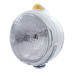UP32392-Stainless Steel Guide 682-C Headlight H6024 & Dual Mode LED Signal - Amber Lens