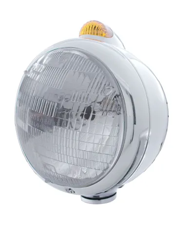 UP32392-Stainless Steel Guide 682-C Headlight H6024 & Dual Mode LED Signal - Amber Lens