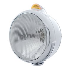 UP32394-Stainless Steel Guide 682-C Headlight H4 & Dual Mode LED Signal - Amber Lens