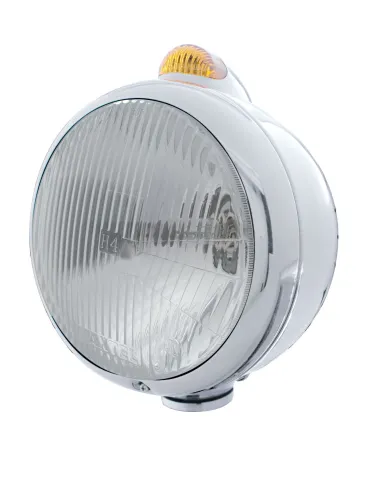 UP32394-Stainless Steel Guide 682-C Headlight H4 & Dual Mode LED Signal - Amber Lens