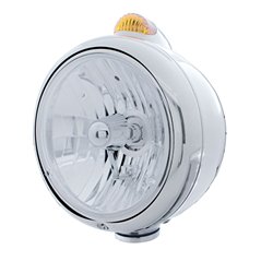 UP32396-Stainless Steel Guide 682-C Headlight Crystal H4 & Dual Mode LED Signal - Amber Lens
