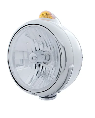 UP32396-Stainless Steel Guide 682-C Headlight Crystal H4 & Dual Mode LED Signal - Amber Lens