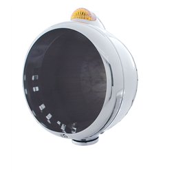 UP32398-Chrome Guide 682-C Headlight No Bulb With Dual Mode LED Signal - Amber Lens