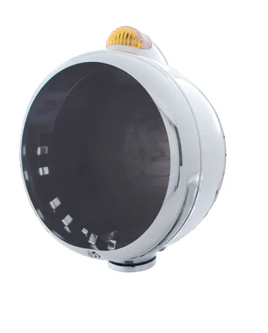 UP32398-Chrome Guide 682-C Headlight No Bulb With Dual Mode LED Signal - Amber Lens