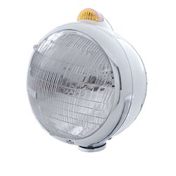UP32400-Chrome Guide 682-C Headlight 6014 & Dual Mode LED Signal - Amber Lens
