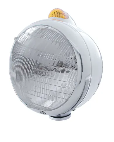 UP32400-Chrome Guide 682-C Headlight 6014 & Dual Mode LED Signal - Amber Lens