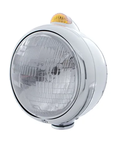 UP32402-Chrome Guide 682-C Headlight H6024 & Dual Mode LED Signal - Amber Lens