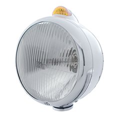 UP32404-Chrome Guide 682-C Headlight H4 & Dual Mode LED Signal - Amber Lens