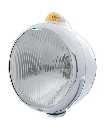 UP32404-Chrome Guide 682-C Headlight H4 & Dual Mode LED Signal - Amber Lens